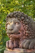 Stone lion at the gateway to Castle Lowenstein