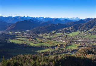 View from Geierstein mountain over the Isartal valley with Fleck and Wegscheid villages