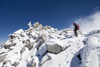 Mountaineer climbing the Loffler in snow at the summit