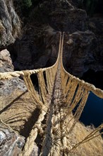 Last intact Inca rope bridge made of braided Peruvian feathergrass (Jarava ichu)