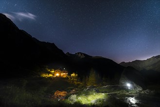 Starry sky above Gollinghutte at night