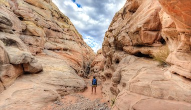 Hiker walking through a canyon