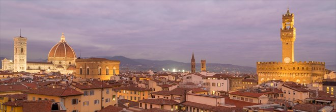 Florence cathedral and Palazzo Vecchio at dusk