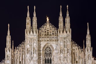 Gable of Milan Cathedral at night
