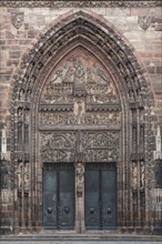 Gothic main portal of Sankt Lorenz or St. Lawrence Church
