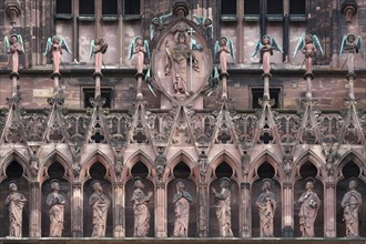 Religious sculptures above the entrance of the Strasbourg Cathedral