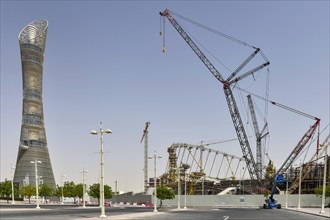 Aspire Tower and construction site of Khalifa International Stadium