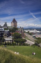 Chateau Frontenac with Dufferin terrace and Old Quebec skyline in summer