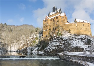 Kriebstein Castle with Zschopau river in winter