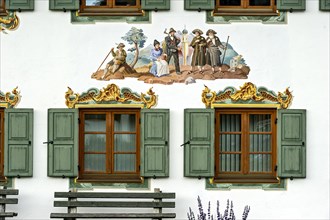 Luftlmalerei mural with rural scene on the town hall of Wallgau