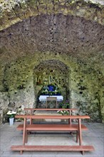 Lourdes grotto at the James church at Hohenberg