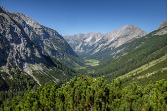 View to the Karwendeltal valley with Karwendelspitze and Hochkarspitze