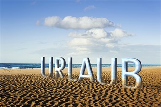 Beach with 3D lettering Urlaub or holidays