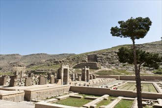 View of the Hall of Hundred Columns and the treasure room to the grave of Artaxerxes II.
