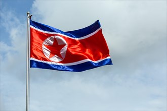 North Korea flag blowing in the wind