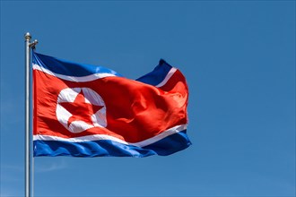 North Korea flag blowing in the wind