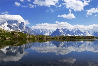 Mont Blanc massif reflected in Lac de Chesserys