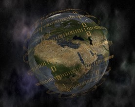 World globe and binary code