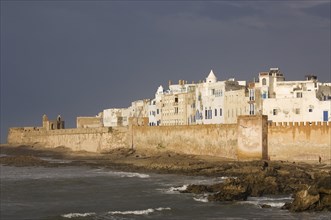 View of the ramparts at the port city of Essaouira at the Atlantic Ocean