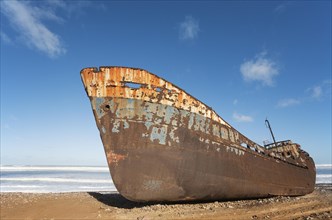 The Zahra shipwreck at the shore of the Atlantic Ocean south of the town of Sidi Ifni