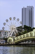 Old bridge over the Melaka river to the theme park