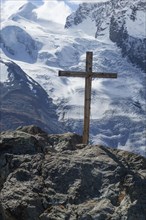 View on the Gorner Glacier from the Gornergrat with cross
