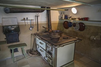 Kitchen with old wood stove or coal stove