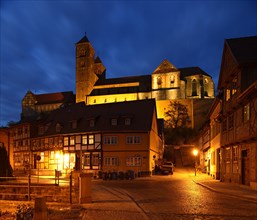 Historic centre with half-timbered houses at night
