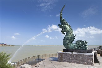 Dragon fountain on the promenade in Songkhla