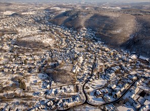 Cityscape in winter with snow