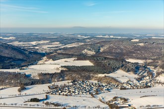 Elleringhausen and surrounding area in winter with snow