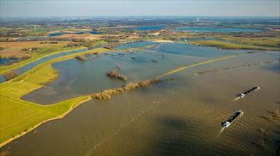 Aerial view of the Rhine floods at Rees
