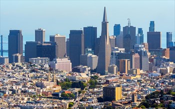 Aerial view of the Financial District with Transamerica Pyramid as seen from the north