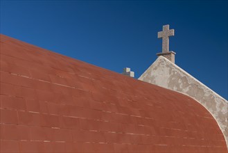 Roof with cross on the cemetery Cimetiere marin de Bonifacio