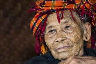 Old woman of mountain tribe or mountain people Pa-O or Pa-Oh or Pao or Black Karen or Taungthu or dew-soo