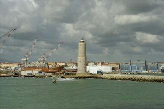 Pier and lighthouse in the port of Livorno