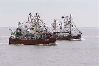 Festively decorated shrimp boats