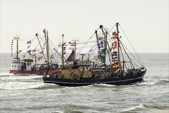 Festively decorated shrimp boats