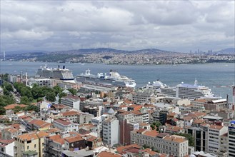 View from Galata Tower to the cruise ship port