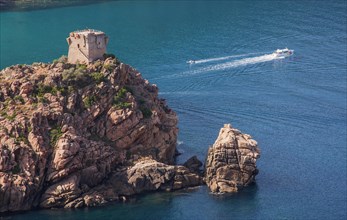 Genoese watchtower on cliff above the sea