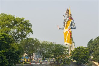 A big Shiva statue is erected near Harki Pauri Ghat at the holy river Ganges