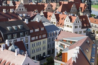 Aerial view of rooftops near Residenzschloss or Dresden Castle in historic centre