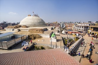 Boudhanath Stupa in Boudha got damaged during the 2015 earthquake and is under reconstruction now