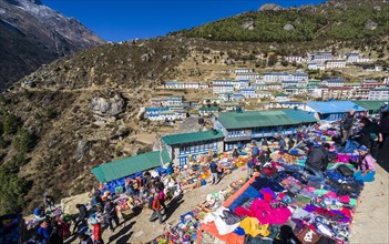 Selling goods at the weekly local market in Namche Bazar