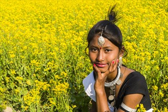 Portrait of a young local woman belonging to the Tharu tribe