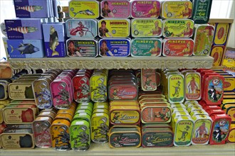 Colorful assortment of canned fish