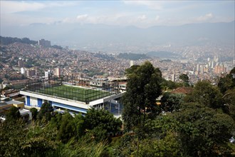 Sports ground overlooking city center