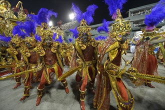 Samba dancers in costume as Roman soldiers