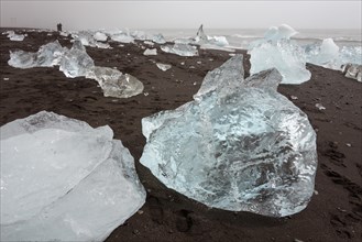 Chunks of ice on the beach near Jokulsarlon glacial lake