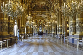 Le Grand Foyer with ornate ceiling by Paul Baudry